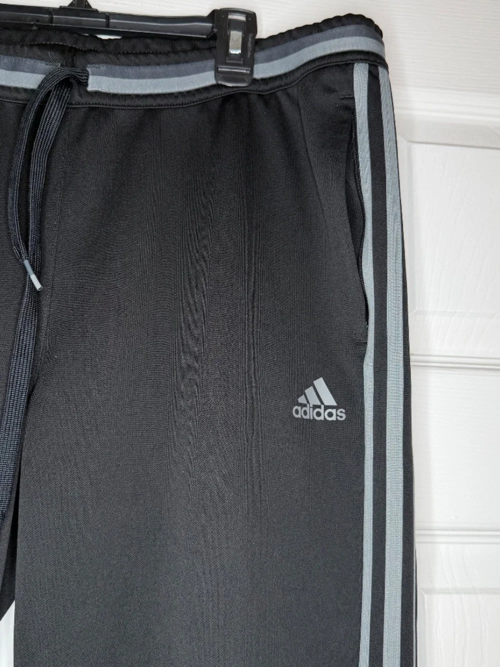 Adidas Track Pants Zipper Ankles Black Gray Stripe Mens XL Climacool
